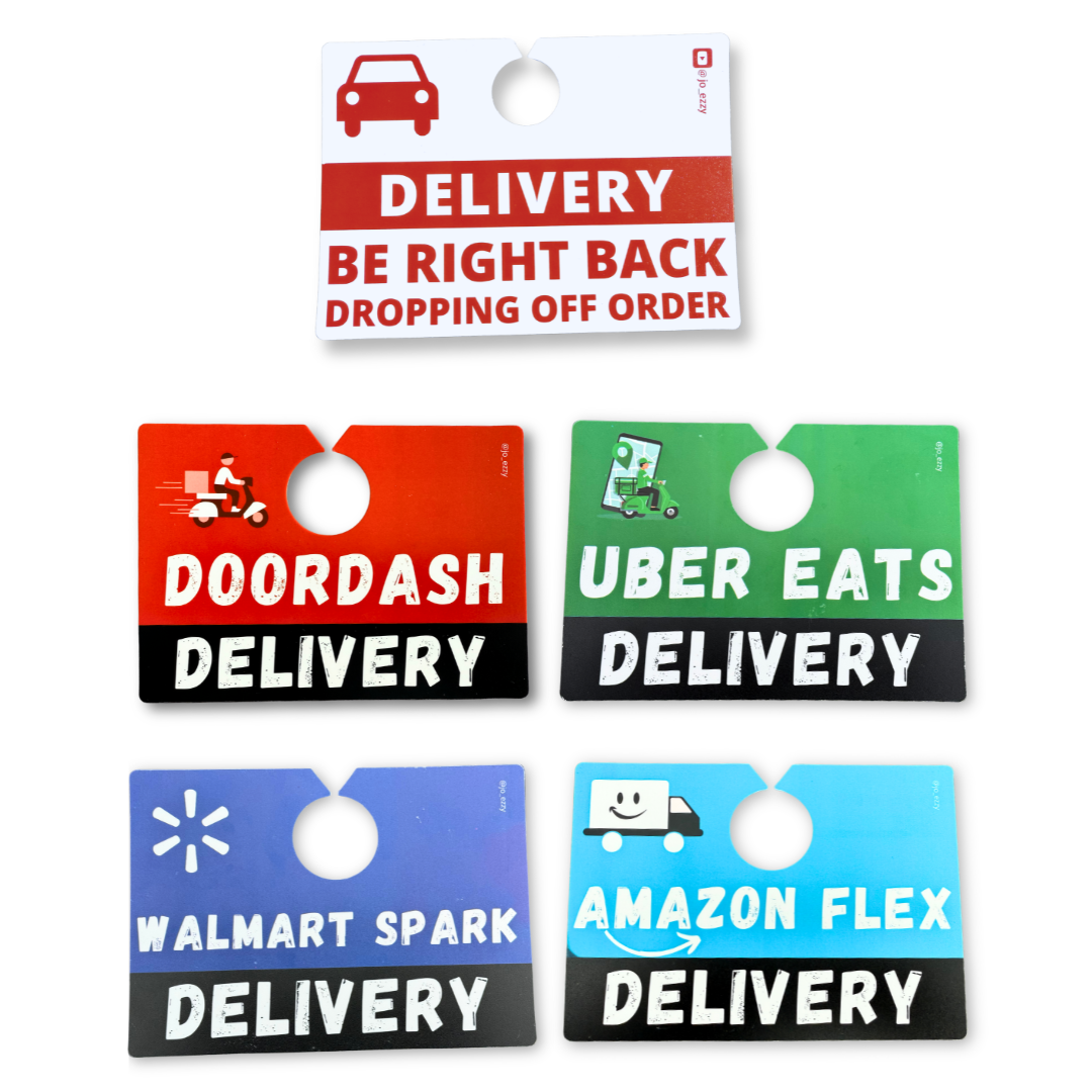 Jo_Ezzy Delivery Driver Sign Packs | Choose Your App: DoorDash, Uber Eats, Amazon Flex, Walmart Spark | Mirror & Dash Mounts