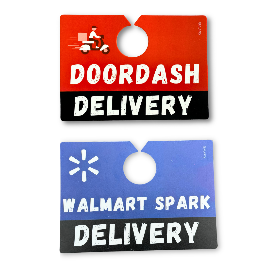 Jo_Ezzy Delivery Driver Sign Packs | Choose Your App: DoorDash, Uber Eats, Amazon Flex, Walmart Spark | Mirror & Dash Mounts