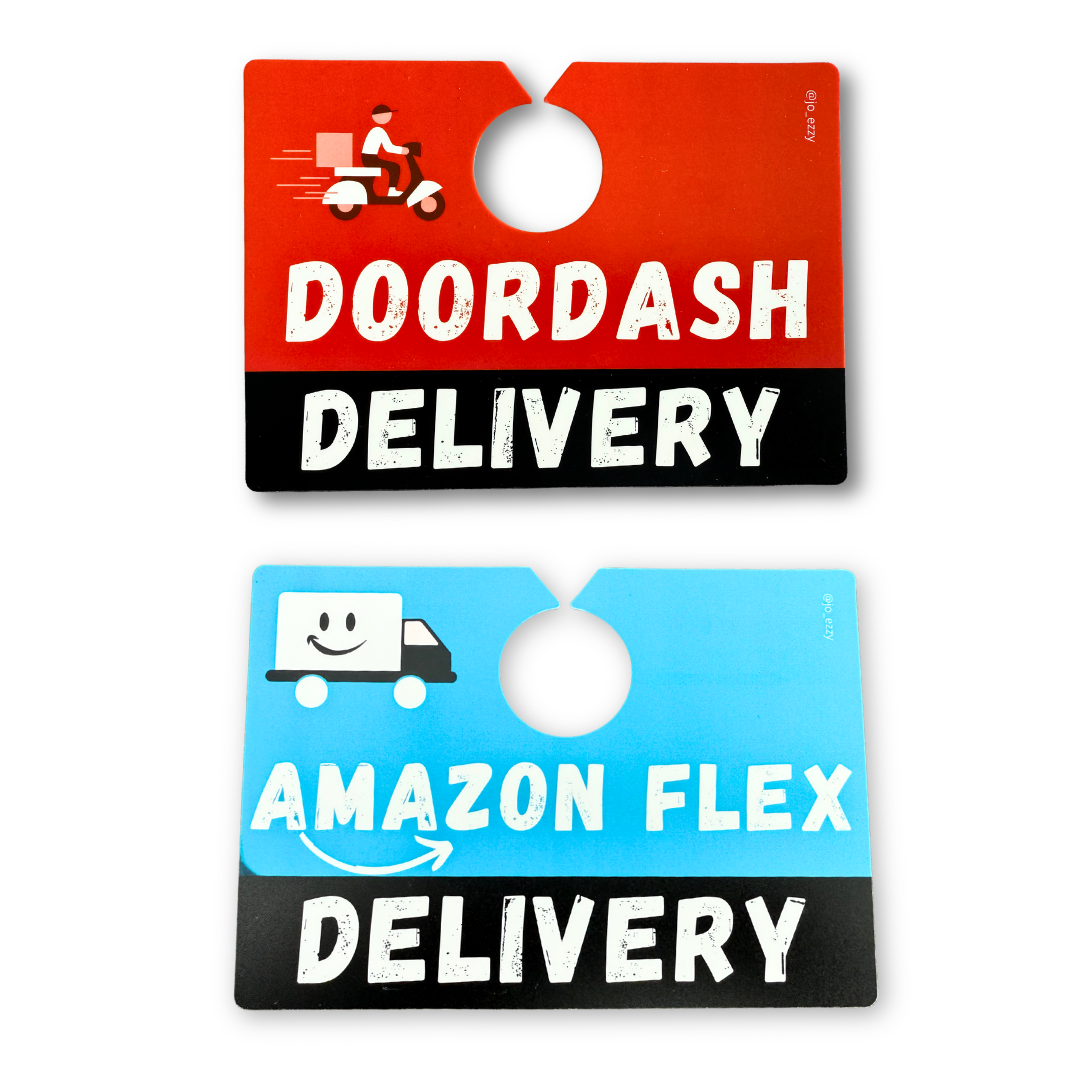 Jo_Ezzy Delivery Driver Sign Packs | Choose Your App: DoorDash, Uber Eats, Amazon Flex, Walmart Spark | Mirror & Dash Mounts