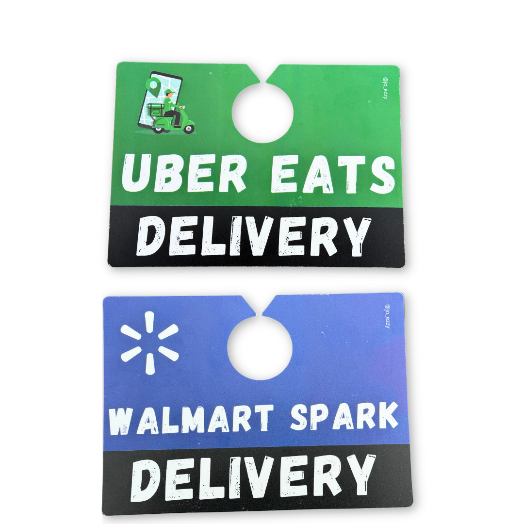 Jo_Ezzy Delivery Driver Sign Packs | Choose Your App: DoorDash, Uber Eats, Amazon Flex, Walmart Spark | Mirror & Dash Mounts