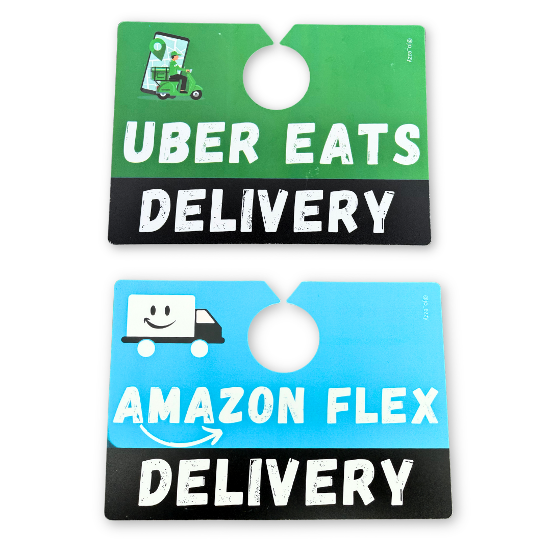 Jo_Ezzy Delivery Driver Sign Packs | Choose Your App: DoorDash, Uber Eats, Amazon Flex, Walmart Spark | Mirror & Dash Mounts
