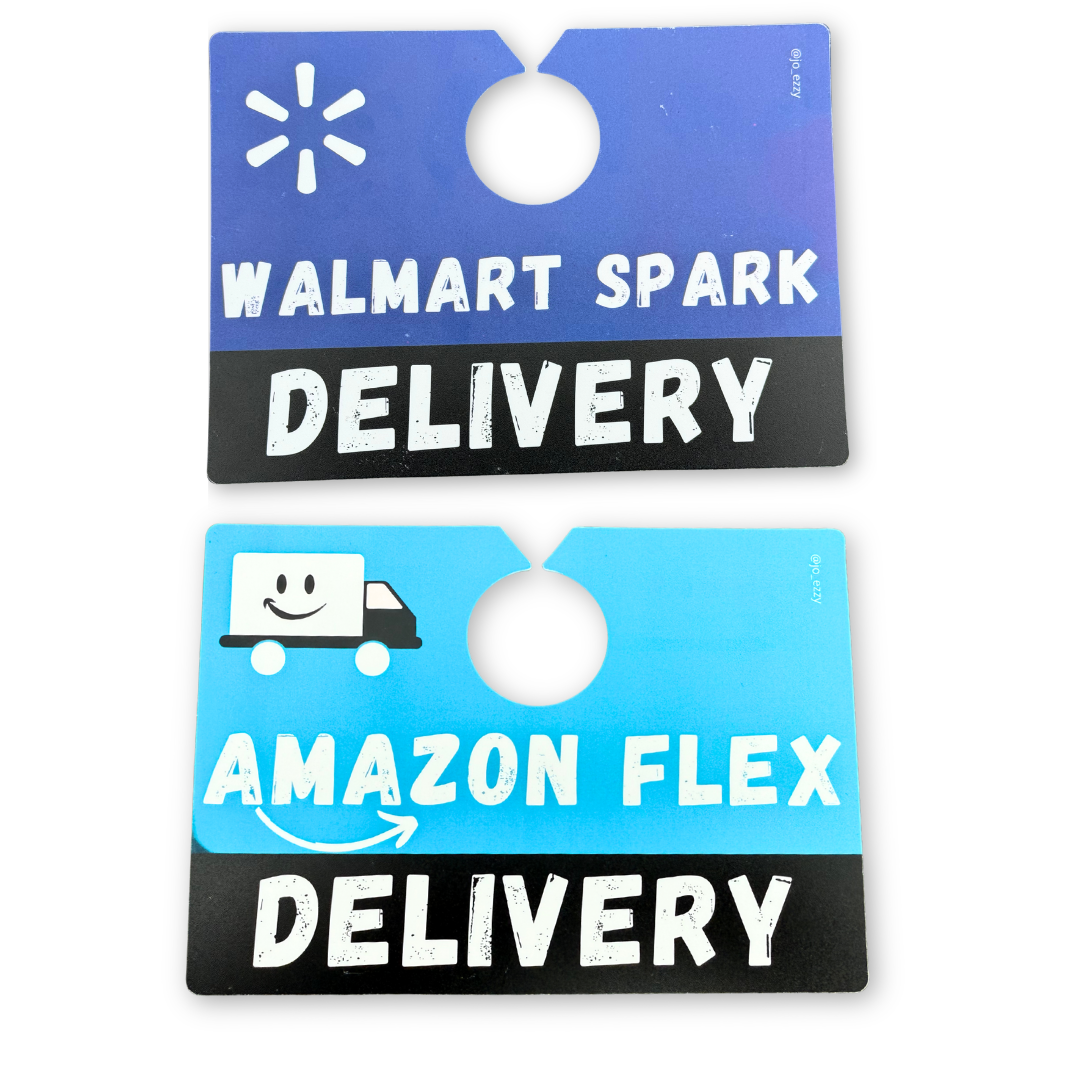 Jo_Ezzy Delivery Driver Sign Packs | Choose Your App: DoorDash, Uber Eats, Amazon Flex, Walmart Spark | Mirror & Dash Mounts
