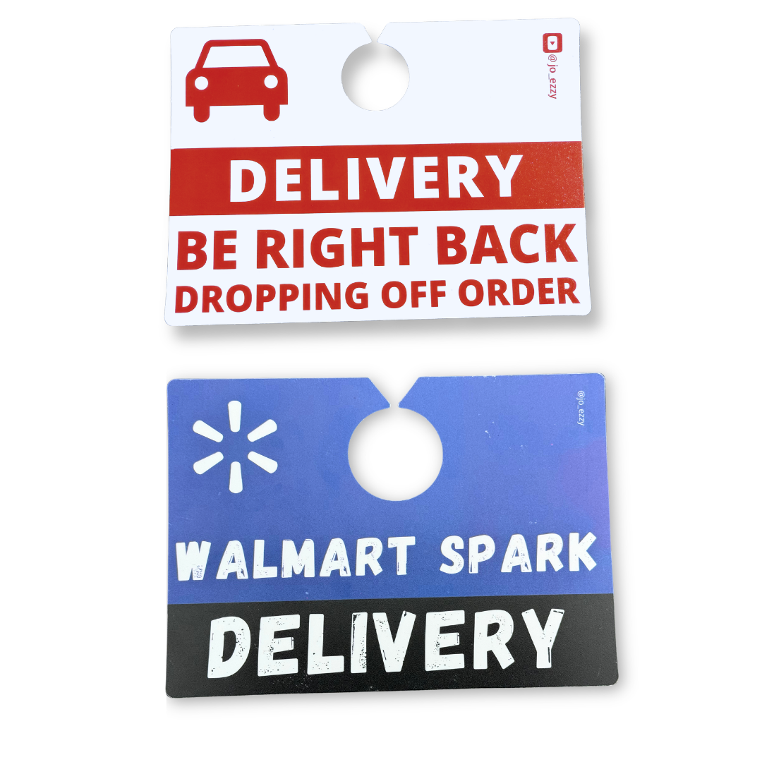 Jo_Ezzy Delivery Driver Sign Packs | Choose Your App: DoorDash, Uber Eats, Amazon Flex, Walmart Spark | Mirror & Dash Mounts