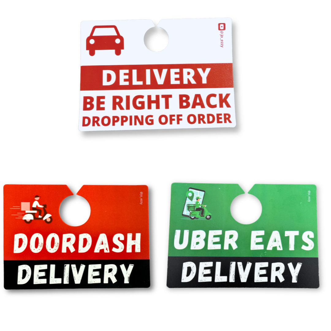 Jo_Ezzy Delivery Driver Sign Packs | Choose Your App: DoorDash, Uber Eats, Amazon Flex, Walmart Spark | Mirror & Dash Mounts
