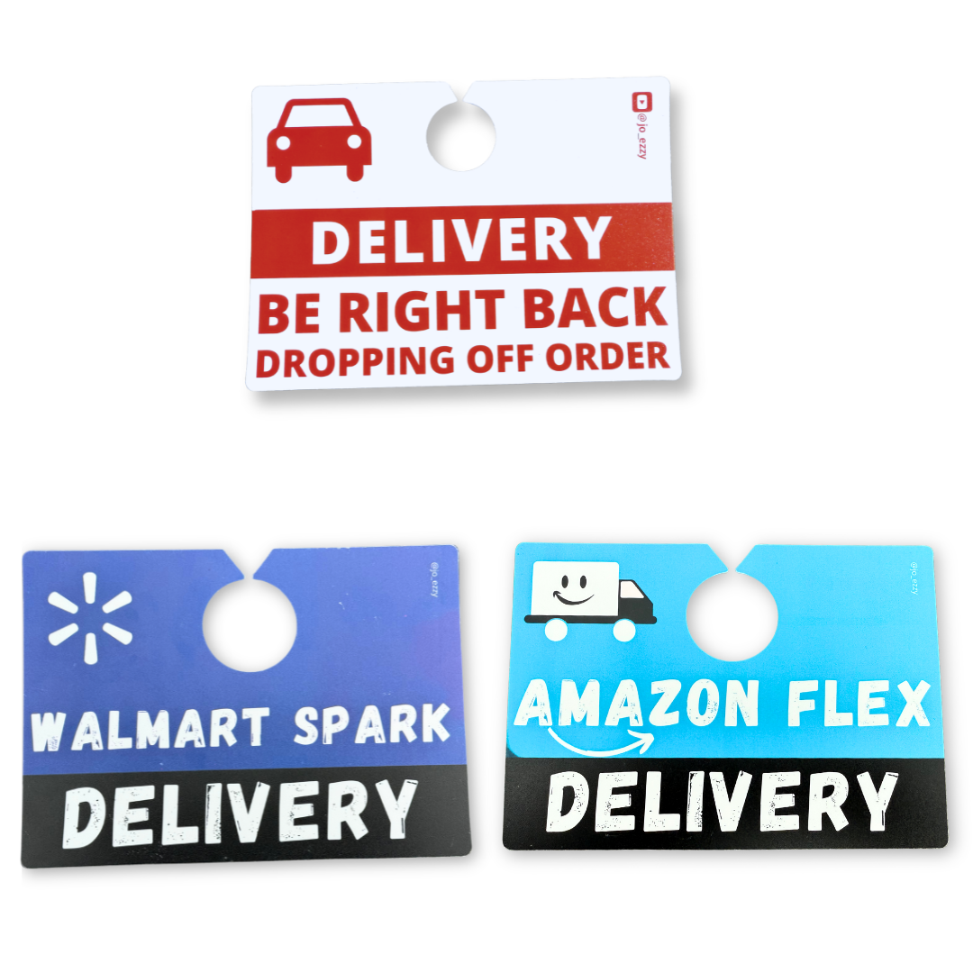 Jo_Ezzy Delivery Driver Sign Packs | Choose Your App: DoorDash, Uber Eats, Amazon Flex, Walmart Spark | Mirror & Dash Mounts