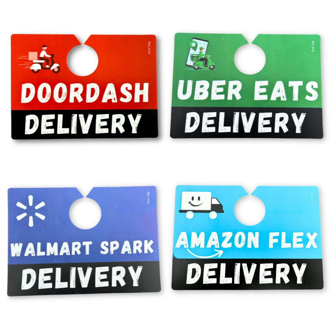 Jo_Ezzy Delivery Driver Sign Packs | Choose Your App: DoorDash, Uber Eats, Amazon Flex, Walmart Spark | Mirror & Dash Mounts